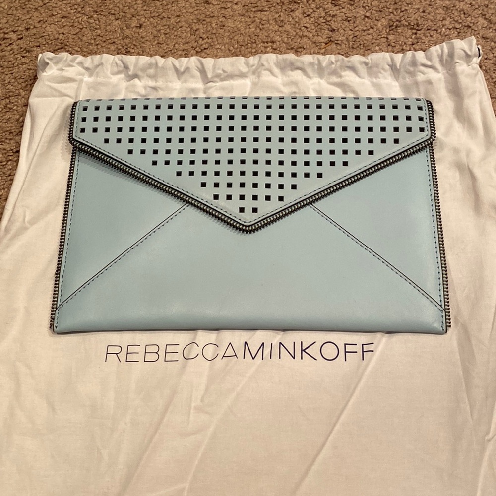 Rebecca Minkoff baby blue zipper detail envelope clutch